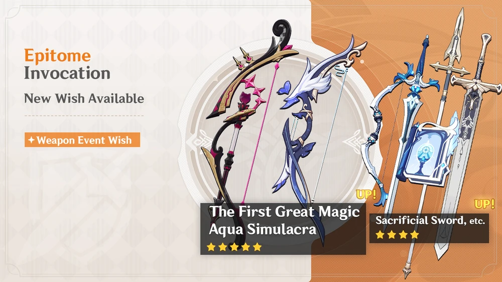 Megérkezett az új “Epitome Invocation” – The First Great Magic (Bow) and Aqua Simulacra (Bow) fegyver banner információ!