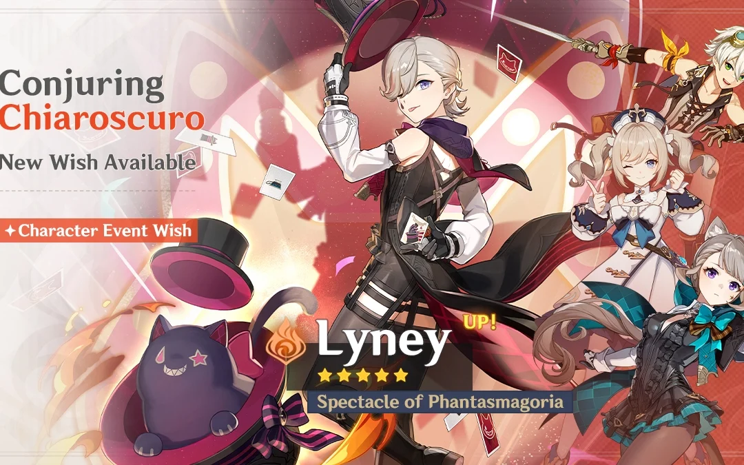 Megérkezett az új „Conjuring Chiaroscuro” – „Spectacle of Phantasmagoria” Lyney (Pyro) banner információ!