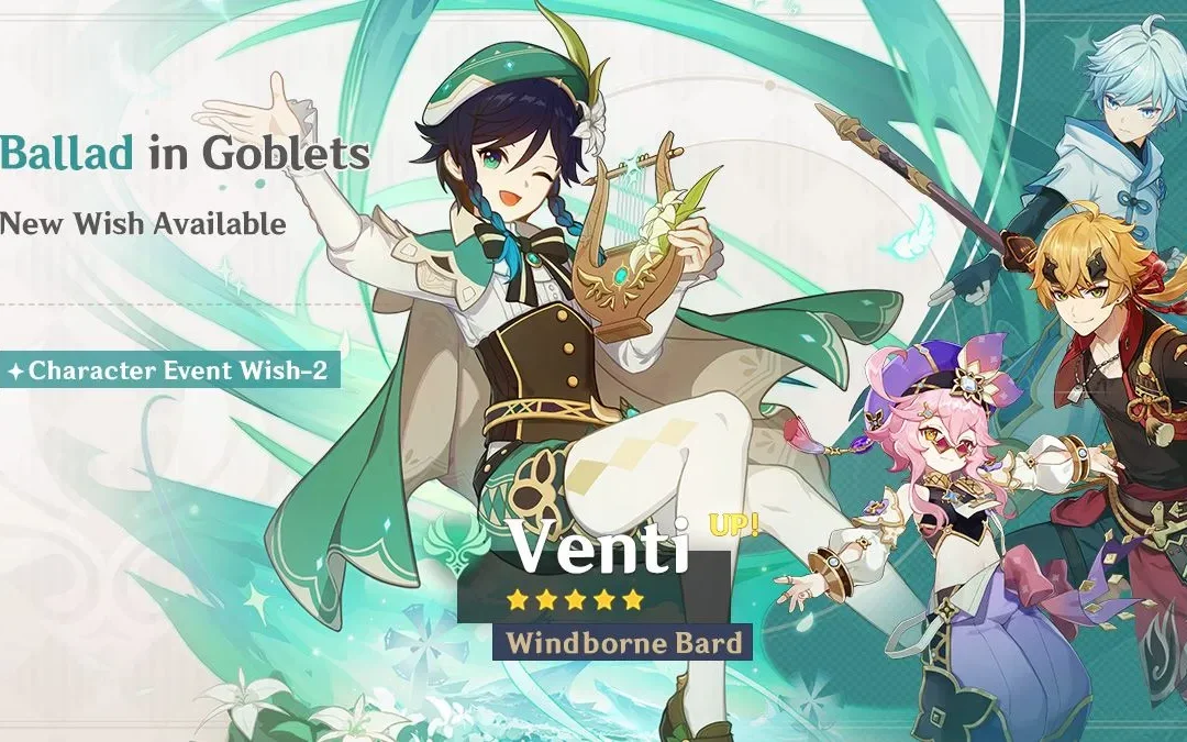 Megérkezett az új „Ballad in Goblets” – „Windborne Bard” Venti (Anemo) banner információ!