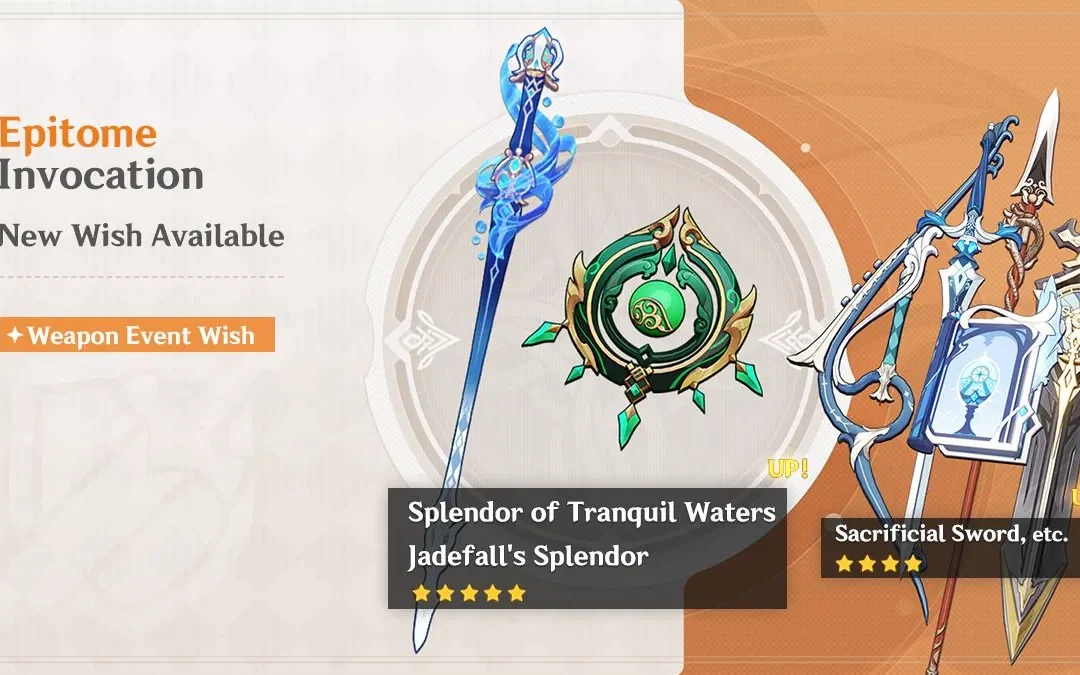 Megérkezett az új “Epitome Invocation” – Jadefall’s Splendor (Catalyst) és az Splendor of Tranquil Waters (Kard) fegyver banner információ!