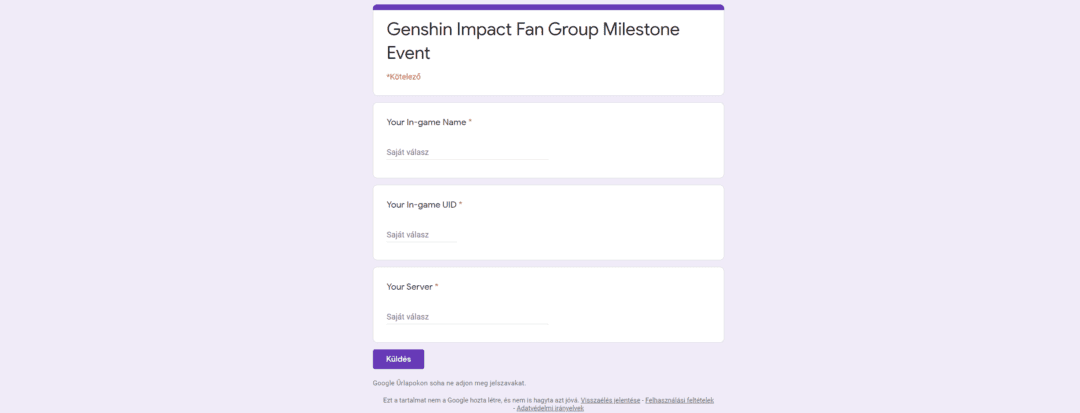 Genshin Impact Rajongói Oldal Mérföldkő Esemény