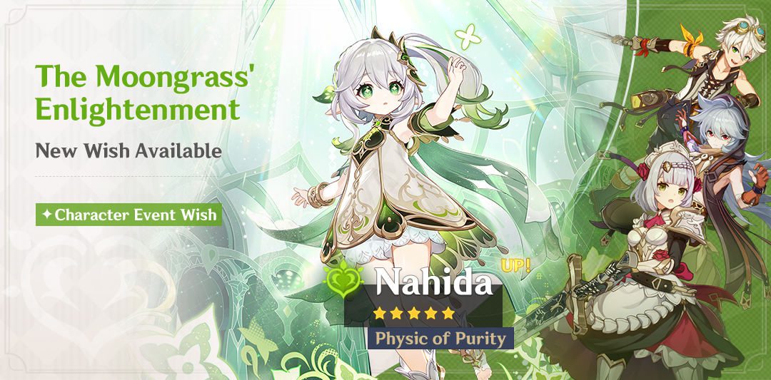 Megérkezett az új „The Moongrass’ Enlightenment” – „Physic of Purity” Nahida (Dendro) banner információ!